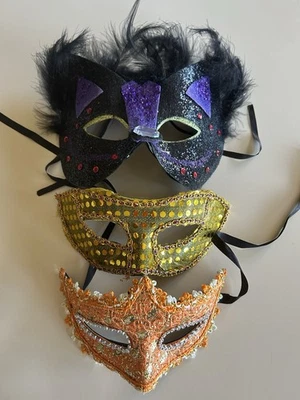 Three Regal Masquerade Masks Party Prom Mardi Gras - - Image 1 of 4