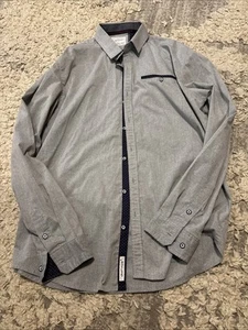 Camisa con botones Craft + Flow para hombre XLarge gris liso azul marino ribete manga larga - Imagen 1 de 6