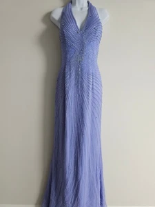 Alyce Designs Gown Womens 14 Purple Beaded Halter Whimsical Prom Dress 90s Silk - Picture 1 of 12