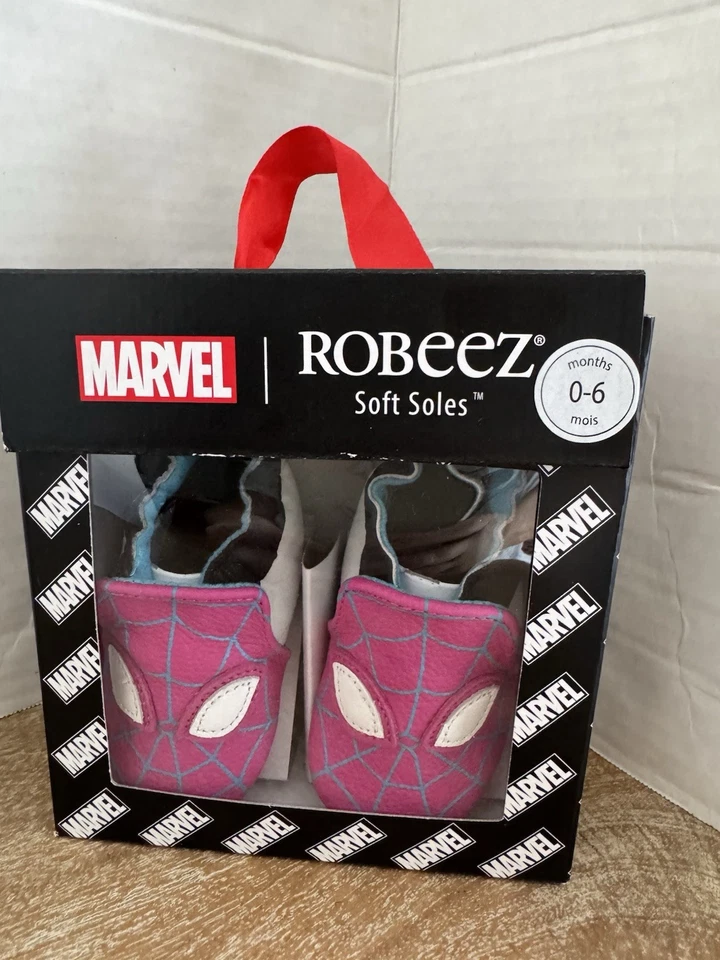 Robeez Marvel Ghost Spider Bright Pink Leather Soft Shoes 0-6 Months