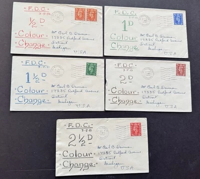 Great Britain 1951 FDC Set +KGVI Definitive#SG503-7 +Hand-Written Cachet +5FDCs - Image 1 of 2