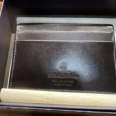 Carteira cartão de couro preta Brooks Brothers.  Feito na Itália. Novo com etiquetas e caixa. - Imagem 1 de 4