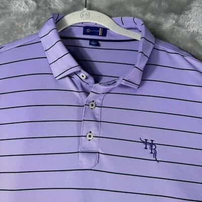 Camisa de golf Stitch para hombre XL polo a rayas púrpura bordado logotipo rendimiento Foto 1 de 4