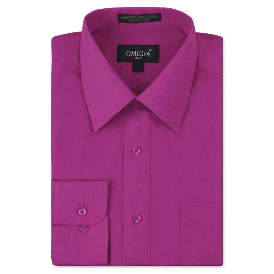 NUEVA Camisa de Vestir Omega Italia Para Hombre Manga Larga Color Sólido Ajuste Regular 10 Colores Foto 1 de 2