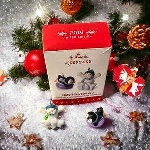 2016 Hallmark FROSTY FUN FOR YOU Limited Edition Mini Christmas Ornaments - Picture 1 of 3
