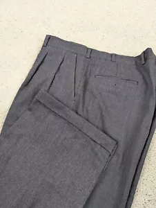 Wool Flannel Pants Gray 38x30 Vintage Straight Leg Pleated Cuff Union Made USA - Picture 1 of 16