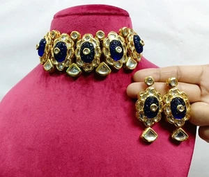 Designer Kundan blaue Halskette mit Meenakari Partykleidung Hochzeit Brautschmuck - Bild 1 von 4
