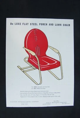 Gilkson De Luxe Steel Porch Lawn Chair Advertisement Vintage Elyria Ohio 11"x 8" — 第 1/4 张图片