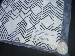 20 X 20 BLACK & WHITE GEOMETRIC Chevron COTTON CANVAS POM POM PILLOW COVER - Picture 1 of 2