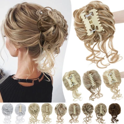 Extra Thick Claw Clip in Messy Bun Curly Hair Extensions Ponytail Updo Long Hair - Image 1 of 4