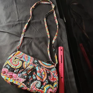 Vera Bradley Parisian Frannie Crossbody Purse Shoulder Bag Black Colorful EUC - Picture 1 of 8