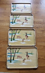 BAMBI, RARO JUEGO DE ANIDACIÓN DE 4 BANDEJAS VINTAGE, PINTADO A MANO, MADERA, 4 TAMAÑOS, JAPÓN - Imagen 1 de 17