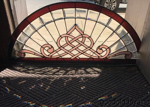 Antique Stained Leaded Glass Transom Window from Chicago w/ Bevels & Jewels Cover