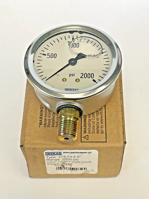 WIKA -  9767142 - PRESSURE GAUGE - 2.5" DIAMETER, 1/4" NPT LM, 0-2000PSI - Image 1 of 4