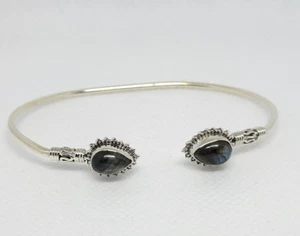 Labradorite Cuff Bracelet 925 Sterling Silver 2 Stones 7.5 inches Adjustable - Picture 1 of 15