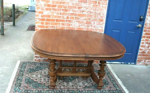 French Antique Walnut Gothic Renaissance Dining Table / Kitchen Table Cover