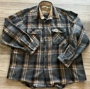 Vintage Sears Rehbock braun grau kariert Wollmischung Flanell Knopfleiste XL - Bild 1 von 20