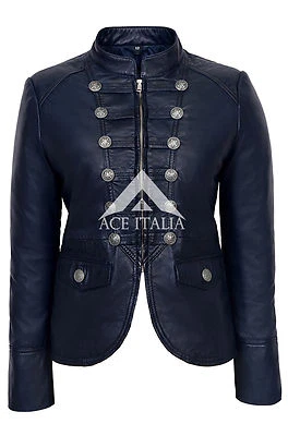 'VICTORY' Ladies Navy Blue Military Parade Soft Real Napa Leather Jacket 8976 - Image 1 of 4