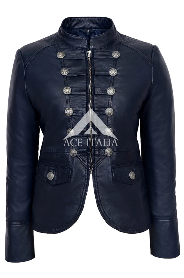 'VICTORY' Ladies Navy Blue Military Parade Soft Real Napa Leather Jacket 8976 - Image 1 of 4