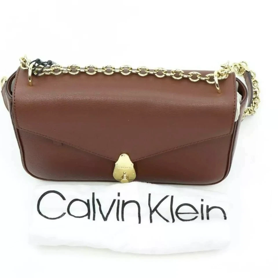 Calvin Klein Lock 100 Leather Small Crossbody Bag Walnut Brown