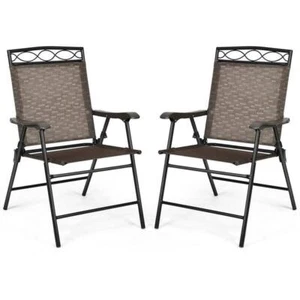 Steel Frame Folding Patio Garden Outdoor Chairs with Armrest Footrest (2-Pieces) - Picture 1 of 10
