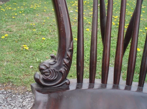 COLONIAL ERA ANTIQUE BRITISH WINDSOR ROCKING CHAIR W HAND CARVED DOLPHIN FISH Cover