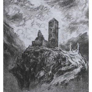 Hans Dietmann ruina Steinsberg Ardez contemporáneo firmado grabado papel japonés - Imagen 1 de 5