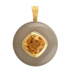 Black Friday 14k Yellow Gold Citre & Moonstone Gemstone Charm Pendant Designer - Picture 1 of 6