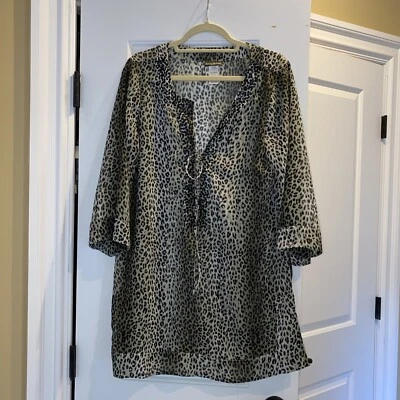 Tommy Bahama Leopard Sequin VNeck Tie Swimsuit Coverup BlackOlive Green Pullover - Image 1 of 4