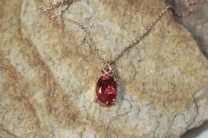 Salmon Quartz Necklace 20" chain 14k YG/ .925 Sterling Silver NWT in gift box - Picture 1 of 6