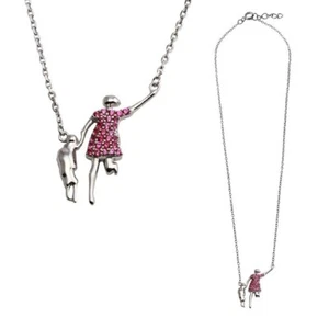 Argento Sterling Collana W/Rosa Colorato Zirconi Pietre da Gioco Mom & Bambino - Foto 1 di 4