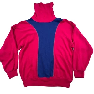 Vintage 90s Pullover Sweater Blue & Pink Top Women's Turtleneck Size? - Picture 1 of 7