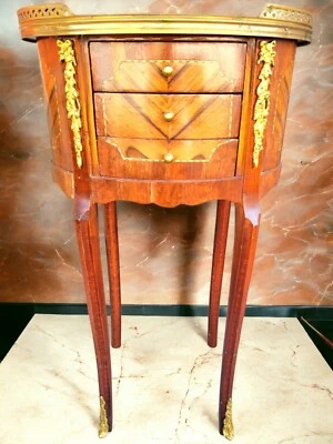 Mesa bouillotte de marquetería Luis XVI siglo XIX Foto 1 de 4