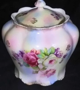 VINTAGE PORCELAIN BISCUIT Ginger JAR Roses Pinks & Blues Made in GERMANY - Picture 1 of 5