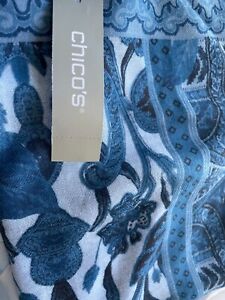 Chico's Spliced Tapestry Blue Oblong Scarf 24 1/2 X 74" Lightweight