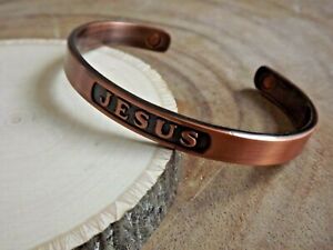 Antique Pure Copper Magnetic Bracelet Arthritis Energy Adjustable Cuff - Jesus