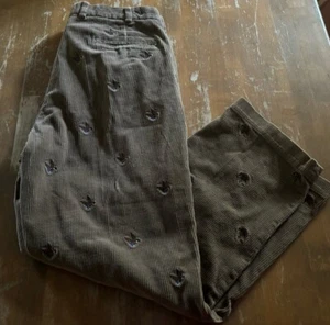 Brooks Brothers Hudson Corduroy Pants Mens SZ 36 X 30 Brown Game Bird Print EUC - Picture 1 of 6