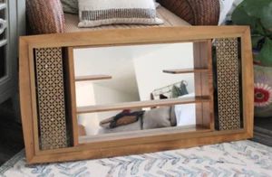 Mensola da parete Mid-Century moderna shadowbox noce specchiato atomica vintage Belart - Foto 1 di 15