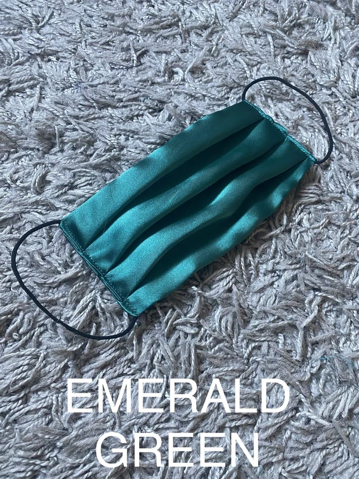 Emerald Green Super Soft Silk Satin Face Mask. Comfortable & Very Stylish - Image 1 of 1