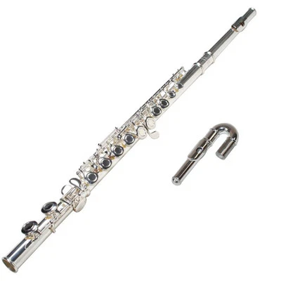 Karl Glaser Kinder Querflöte versilbert gebogenes + gerades Kopfstück E Mechanik - Bild 1 von 4