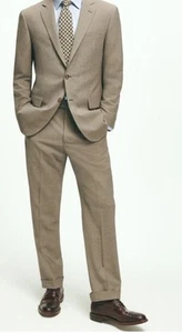 BROOKS BROTHERS Madison All Cotton Suit-Tan-Size 44R Pants 39/31 Cuffed-UNWORN - Picture 1 of 11
