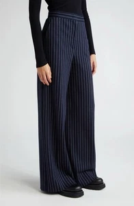 Max Mara Benito Pinstripe Wide Leg Trouser Cotton Cashmere Silk Size 2 US 36 IT - Picture 1 of 16