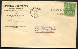 Australia KGV Advert cover 'JAMES STEVENS SWORN VALUER' Perth 17FEB32 - Picture 1 of 1