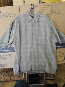 George Sueded Button Gray Short Sleeve Dress Shirt Men's 2 XL Geometric Stripes - Picture 1 of 8