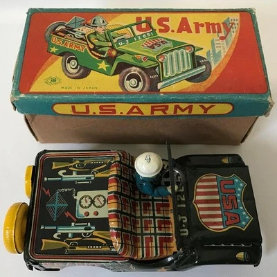 Camión Jeep UJ-12651 del Ejército de Estados Unidos de colección años 50 MASUDAYA (MT) Japón fricción de estaño Foto 1 de 4