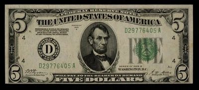 FR 1952-D dgs $5 1928 B Federal Reserve Note US - VF - SKU-CA1466 - Image 1 of 2