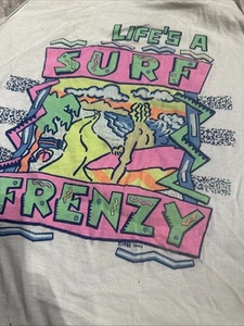 Vintage Surf Summer Frenzy Crop Top Neon Graphic Tank  T Shirt Size M 1988 80’s - Picture 1 of 9