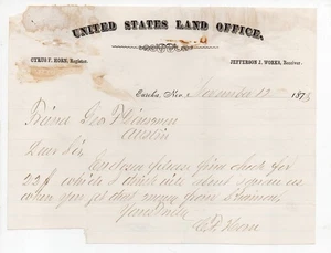 Carta de 1873 de la oficina de tierras de los Estados Unidos Eureka Nevada - Imagen 1 de 1