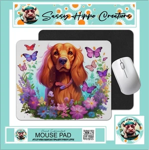 Mauspad Cocker Spaniel Welpe Schmetterlinge Anti Rutsch Rücken leicht zu reinigen sublimiert - Bild 1 von 4