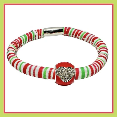 Pulsera con Dije CORAZÓN FELIZ BRILLANTE ROJO VERDE CARAMELO RAYAS WOODSTOCK NUEVA CON ETIQUETAS Foto 1 de 4